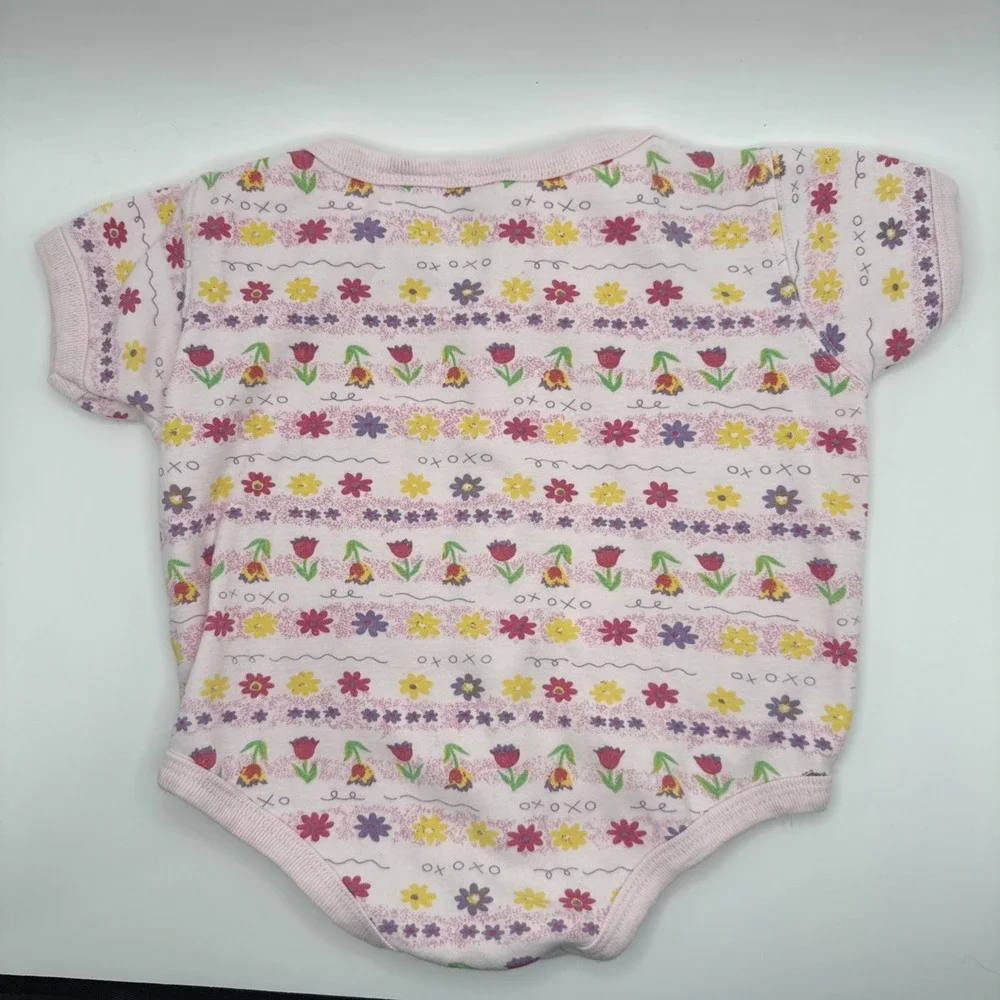 Vintage McBaby Girls Pink Bodysuit Snap Front Flowers & Tulips XOXO 3-6 Months